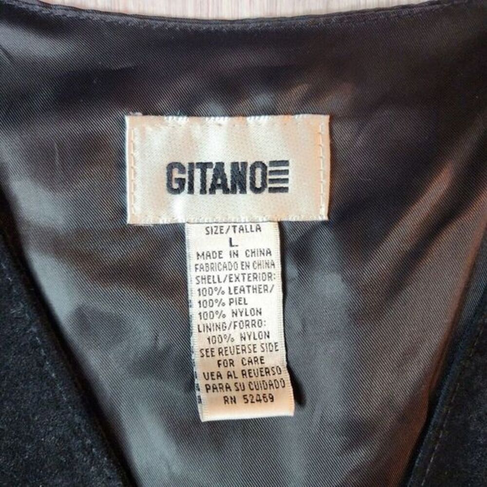 Vintage Gitano Button Down Suede Leather Vest Pockets Black SZ Large Rose *READ* - Picture 8 of 12